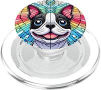 Vitrail coloré Boston Terrier PopSockets PopGrip pour MagSafe