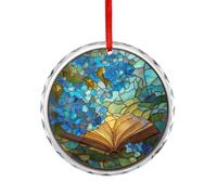 Vitrail Connaissance Poétique Livre Ancien Verre Cristal Ornements à Suspendre pour Décoration de Sapin de Noël