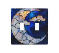 Vitrail en forme de lune - Double interrupteur à bascule - Plaque murale - Taille standard - 11,4 x 11,4 cm