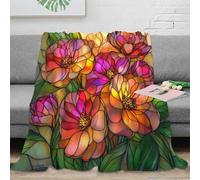 Vitrail Fleurs 3D Printed Couverture Microfibre Décoration Maison Floral Plaid pour Canapé Chambre Adultes Jeunes 50x60(127x152cm)