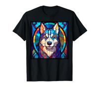 Vitrail Husky Chien Maman Papa Nouveau Chiot T-Shirt