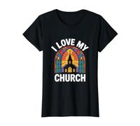 Vitrail I Love My Church T-Shirt Graphique avec Valeur, Femme, Noir, M