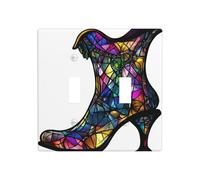 Vitrail noir rétro bottes de sorcière primitive double gang couvercle de lumière plaque murale interrupteur décor taille standard - 11,4 x 11,4 cm