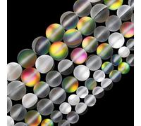 Vitrail Perles de verre en cristal Aurore mat de taille moyenne, 6 mm, perles rondes en vrac, pierre de lune synthétique holographique arc-en-ciel pour la fabrication de bijoux et bracelets