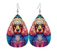 Vitrail Représentant Un Caniche Femme Boucles D'Oreilles Faux Cuir Pendantes Dangle