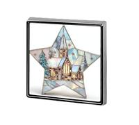 Vitrail romantique village enneigé église unisexe broches et épingles carré léger insigne bijoux pour vêtements châle chapeau