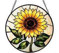 Vitrail Tournesol 20cm pour déco Fenêtre Art Coloré Vitrail Tournesol | Motif relief embossé, textures détaillées, aspect artistique unique, verre de qualité, 20cm de diamètre