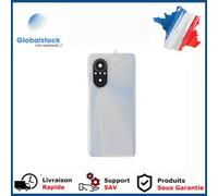 Vitre arrière avec Adhésif + Lentille camera + support pour Huawei Nova 9 SE Blanc + Logo