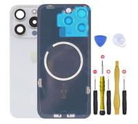 Vitre Arriere avec Plaque pour iPhone 15 Pro Max Titane Blanc +Aimants et colle