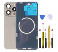 Vitre Arriere avec Plaque pour iPhone 15 Pro Max Titane naturel +Aimants et cole