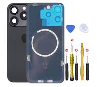 Vitre Arriere avec Plaque pour iPhone 15 Pro Max Titane Noir +Aimants et colle