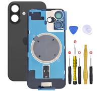 Vitre Arriere avec Plaque pour iPhone 16 Plus Noir +Aimants et colle Preinstalle