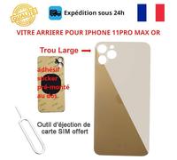 Vitre arrière - COJOY - iPhone 11 Pro Max - Or - Adhésif inclus - Trous caméras larges