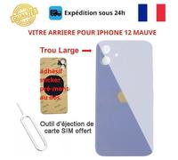 Vitre arrière - COJOY - iPhone 12 - Mauve - Adhésif inclus - Trous caméras larges