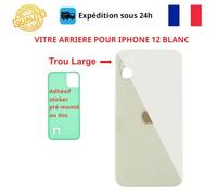 Vitre arrière - COJOY - iPhone 12 - Verre blanc - Adhésif inclus - Trous caméras larges