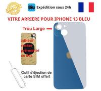 Vitre arrière - COJOY - iPhone 13 - Bleu - Adhésif inclus - Trous caméras larges