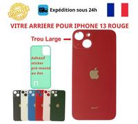 Vitre arrière - COJOY - iPhone 13 - Rouge - Adhésif inclus - Trous caméras larges