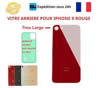 Vitre arrière - COJOY - iPhone 8 - Rouge - Adhésif inclus - Trous caméras larges