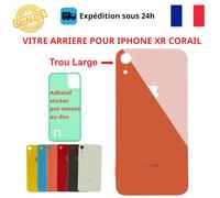 Vitre arrière - COJOY - iPhone XR - Corail - Adhésif inclus - Trous caméras larges