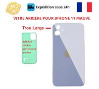 VITRE ARRIERE COMPATIBLE IPHONE 11 MAUVE ADHESIF GROS TROU