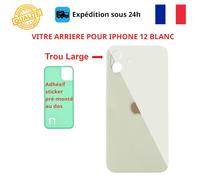 VITRE ARRIERE COMPATIBLE IPHONE 12 BLANC ADHESIF GROS TROU