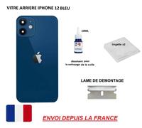 Vitre Arrière Compatible Iphone 12 Bleu 6.1 Qualité Origine En Verre, Coque Cache Batterie Double Face Adhésif, Lame De Démontage Dissolvant Spécial Colle Mobile