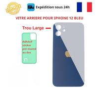 VITRE ARRIERE COMPATIBLE IPHONE 12 BLEU ADHESIF GROS TROU