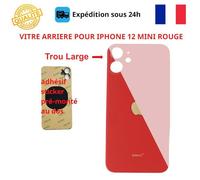 VITRE ARRIERE COMPATIBLE IPHONE 12 MINI ROUGE ADHESIF GROS TROU