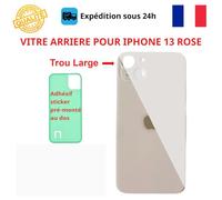 VITRE ARRIERE COMPATIBLE IPHONE 13 ROSE ADHESIF GROS TROU