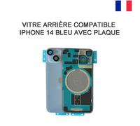 VITRE ARRIERE COMPATIBLE IPHONE 14 BLEU AVEC PLAQUE