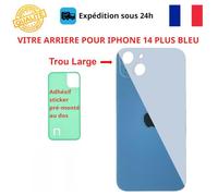 VITRE ARRIERE COMPATIBLE IPHONE 14 PLUS BLEU ADHESIF GROS TROU