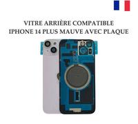 VITRE ARRIERE COMPATIBLE IPHONE 14 PLUS MAUVE AVEC PLAQUE