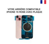 VITRE ARRIERE COMPATIBLE IPHONE 15 ROSE AVEC PLAQUE