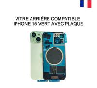 VITRE ARRIERE COMPATIBLE IPHONE 15 VERT AVEC PLAQUE