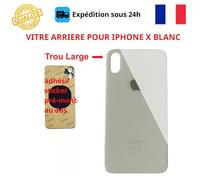 VITRE ARRIERE COMPATIBLE IPHONE X BLANC ADHESIF GROS TROU