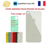 VITRE ARRIERE COMPATIBLE IPHONE XR BLANC ADHESIF GROS TROU