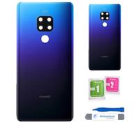 Vitre Arrière Couvercle Batterie Remplacement avec Lentille de Caméra pour Huawei Mate 20 Noir/Aurora/Bleu + adhésif et Kit Outils (Bleu)