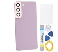 Vitre arrière de rechange en acrylique rose pour Samsung Galaxy S22 5G SM-S901B avec cadre de caméra arrière, lentille en verre, adhésif prédécoupé et kit d'outils