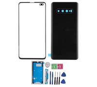 Vitre arrière de remplacement pour Samsung Galaxy S10+ Plus, coque en céramique économique avec lentille de caméra et ruban adhésif (noir)
