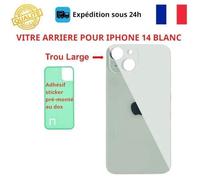 Vitre Arrière Iphone 14 Blanc Face Arrière Adhésif Big Hole Logo Neuf