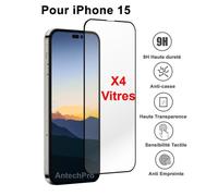 Vitre de protection - NOBRAND - iPhone 15 - Verre trempé - Lot de 4 - Anti-rayure - Installation facile