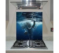 Vitre en verre trempé pour cuisine, natation, éléphant, sous l'eau, n'importe quelle taille, verre VA Art (90 x 60 cm)