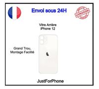 Vitre Verre Arrière Iphone 12 Blanc Face Arrière Adhésif Logo