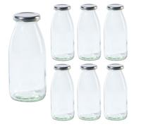 Vitrea Hansa TO43 - Lot de 6 bouteilles en verre vides - 250 ml - Avec bouchon à visser argenté - Pour lait, jus, smoothies, huile - Petites bouteilles à remplir avec couvercles - Pour lait, jus,