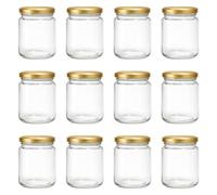 Vitrea Lot de 12 bocaux à confiture de 275 ml avec couvercle à visser Doré - Bocaux de conservation - Bocaux à miel - Bocaux à dégustation pour cadeaux d'invité et mariage fabriqués en Allemagne (12)