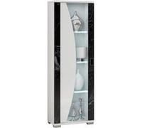 ARIANE - Vitrine 1 Porte Blanc Eclairage Led intégré avec Décor Latéral Aspect Marbre Noir - Altobuy Blanc G