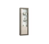 GONDOR - Vitrine 1 Porte Droite Décor Bois Gris Veiné et Beige avec Leds -