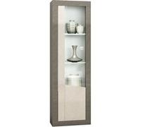 GONDOR - Vitrine 1 Porte Droite Décor Bois Gris Veiné et Beige avec Leds -