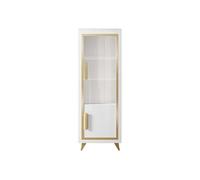 Vitrine 1 Porte Droite Laquée Blanc et Décor Doré avec Leds - JEMMA -