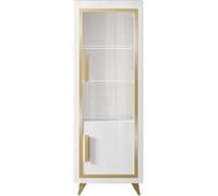 JEMMA - Vitrine 1 Porte Droite Laquée Blanc et Décor Doré avec Leds -